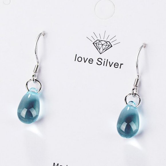 *925 Sterling Silver Crystal Waterdrop Earrings a - Picture 1 of 5